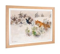 Big Box Art Framed Print of Bruno Liljefors Fox Chasing Bird Design | Wall Art Picture | Home Decor for Kitchen, Living Room, Bedroom, Hallway, Oak, A2 / 24.5x18 Inch / 62x45cm