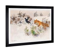 Big Box Art Framed Print of Bruno Liljefors Fox Chasing Bird Design | Wall Art Picture | Home Decor for Kitchen, Living Room, Bedroom, Hallway, Black, A2 / 24.5x18 Inch / 62x45cm