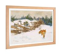 Big Box Art Framed Print of Bruno Liljefors Fox in The Snow 2 Design | Wall Art Picture | Home Decor for Kitchen, Living Room, Bedroom, Hallway, Oak, A2 / 24.5x18 Inch / 62x45cm