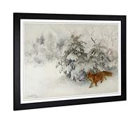 Big Box Art Framed Print of Bruno Liljefors Fox in The Snow 3 Design | Wall Art Picture | Home Decor for Kitchen, Living Room, Bedroom, Hallway, Black, A2 / 24.5x18 Inch / 62x45cm
