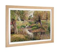 Big Box Art Framed Print of Camille Pissaro Landscape and Stream Design | Wall Art Picture | Home Decor for Kitchen, Living Room, Bedroom, Hallway, Oak, A2 / 24.5x18 Inch / 62x45cm