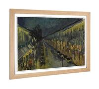 Big Box Art Framed Print of Camille Pissaro Paris, The Boulevard Montmartre at Night Design | Wall Art Picture| Home Decor for Living Room, Bedroom, Office, Oak, A2 / 24.5x18 Inch / 62x45cm