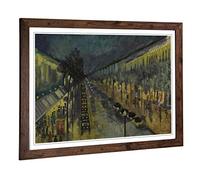 Big Box Art Framed Print of Camille Pissaro Paris, The Boulevard Montmartre at Night Design | Wall Art Picture| Home Decor for Living Room, Bedroom, Office, Walnut, A2 / 24.5x18 Inch / 62x45cm