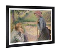 Big Box Art Framed Print of Camille Pissaro Two Young Peasant Women Design | Wall Art Picture | Home Decor for Kitchen, Living Room, Bedroom, Hallway, Black, A2 / 24.5x18 Inch / 62x45cm