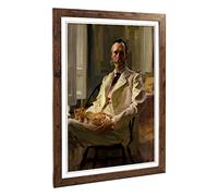 Big Box Art Framed Print of Cecilia Beaux Man with The Cat Design | Wall Art Picture | Home Decor for Kitchen, Living, Dining Room, Bedroom, Hallway, Office, Walnut, A2 / 24.5x18 Inch / 62x45cm