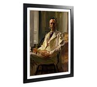 Big Box Art Framed Print of Cecilia Beaux Man with The Cat Design | Wall Art Picture | Home Decor for Kitchen, Living, Dining Room, Bedroom, Hallway, Office, Black, A2 / 24.5x18 Inch / 62x45cm