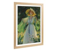 Big Box Art Framed Print of Charles C. Curran Lady in a Summer Garden Design | Wall Art Picture | Home Decor for Kitchen, Living Room, Bedroom, Hallway, Oak, A2 / 24.5x18 Inch / 62x45cm