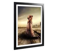 Big Box Art Framed Print of Cheetah Landscape Design | Wall Art Picture | Home Decor for Kitchen, Living, Dining Room, Lounge, Bedroom, Hallway, Office, Black, A2 / 24.5x18 Inch / 62x45cm