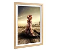 Big Box Art Framed Print of Cheetah Landscape Design | Wall Art Picture | Home Decor for Kitchen, Living, Dining Room, Lounge, Bedroom, Hallway, Office, Oak, A2 / 24.5x18 Inch / 62x45cm