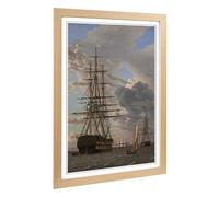 Big Box Art Framed Print of Christoffer Wilhelm Eckersberg Sailing Ship 4 Design | Wall Art Picture| Home Decor for Kitchen, Living Room, Bedroom, Hallway, Oak, A2 / 24.5x18 Inch / 62x45cm