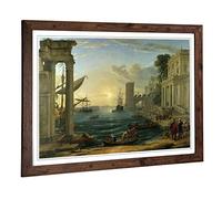 Big Box Art Framed Print of Claude Lorrain The Embarkation of The Queen of Sheba Design | Wall Art Picture| Home Decor for Kitchen, Living Room, Bedroom, Office, Walnut, A2 / 24.5x18 Inch / 62x45cm