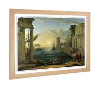 Big Box Art Framed Print of Claude Lorrain The Embarkation of The Queen of Sheba Design | Wall Art Picture| Home Decor for Kitchen, Living Room, Bedroom, Office, Oak, A2 / 24.5x18 Inch / 62x45cm