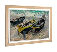 Big Box Art Framed Print of Claude Monet Three Fishing Boats Design | Wall Art Picture | Home Decor for Kitchen, Living Room, Bedroom, Hallway, Oak, A2 / 24.5x18 Inch / 62x45cm
