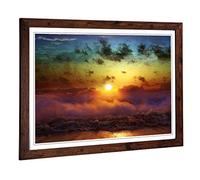 Big Box Art Framed Print of Clouds Beach Rainbow Sunset Seascape Design | Wall Art Picture | Home Decor for Kitchen, Living Room, Bedroom, Hallway, Walnut, A2 / 24.5x18 Inch / 62x45cm