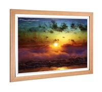 Big Box Art Framed Print of Clouds Beach Rainbow Sunset Seascape Design | Wall Art Picture | Home Decor for Kitchen, Living Room, Bedroom, Hallway, Oak, A2 / 24.5x18 Inch / 62x45cm