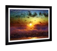 Big Box Art Framed Print of Clouds Beach Rainbow Sunset Seascape Design | Wall Art Picture | Home Decor for Kitchen, Living Room, Bedroom, Hallway, Black, A2 / 24.5x18 Inch / 62x45cm