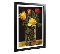 Big Box Art Framed Print of Edouard Manet Rose and Tulip Design | Wall Art Picture | Home Decor for Kitchen, Living, Dining Room, Bedroom, Hallway, Office, Black, A2 / 24.5x18 Inch / 62x45cm