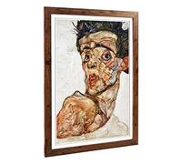 Big Box Art Framed Print of Egon Schiele Self Portrait (3) Design | Wall Art Picture | Home Decor for Kitchen, Living, Dining Room, Bedroom, Hallway, Office, Walnut, A2 / 24.5x18 Inch / 62x45cm