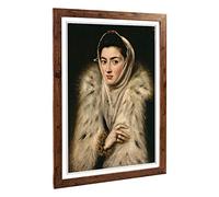 Big Box Art Framed Print of El Greco Lady in a Fur Wrap Design | Wall Art Picture | Home Decor for Kitchen, Living, Dining Room, Bedroom, Hallway, Office, Walnut, A2 / 24.5x18 Inch / 62x45cm