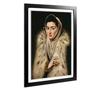 Big Box Art Framed Print of El Greco Lady in a Fur Wrap Design | Wall Art Picture | Home Decor for Kitchen, Living, Dining Room, Bedroom, Hallway, Office, Black, A2 / 24.5x18 Inch / 62x45cm
