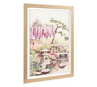 Big Box Art Framed Print of Ella Du Cane Japanese Oriental Wisteria in a Kyoto Garden Design | Wall Art Picture| Home Decor for Living Room, Bedroom, Office, Oak, A2 / 24.5x18 Inch / 62x45cm