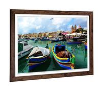 Big Box Art Framed Print of Fishing Boat Malta Design | Wall Art Picture | Home Decor for Kitchen, Living, Dining Room, Lounge, Bedroom, Hallway, Office, Walnut, A2 / 24.5x18 Inch / 62x45cm