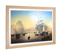 Big Box Art Framed Print of Fitz Hugh Lane Ships in Boston Harbour Design | Wall Art Picture | Home Decor for Kitchen, Living Room, Bedroom, Hallway, Oak, A2 / 24.5x18 Inch / 62x45cm
