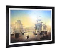 Big Box Art Framed Print of Fitz Hugh Lane Ships in Boston Harbour Design | Wall Art Picture | Home Decor for Kitchen, Living Room, Bedroom, Hallway, Black, A2 / 24.5x18 Inch / 62x45cm