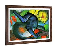 Big Box Art Framed Print of Franz Marc Two Cats Design | Wall Art Picture | Home Decor for Kitchen, Living, Dining Room, Lounge, Bedroom, Hallway, Office, Walnut, A2 / 24.5x18 Inch / 62x45cm