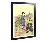 Big Box Art Framed Print of Geisha Girl Japanese Oriental Design | Wall Art Picture | Home Decor for Kitchen, Living Room, Bedroom, Hallway, Black, A2 / 24.5x18 Inch / 62x45cm