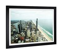 Big Box Art Framed Print of Gold Coast Australia Skyline Design | Wall Art Picture | Home Decor for Kitchen, Living, Dining Room, Bedroom, Hallway, Office, Black, A2 / 24.5x18 Inch / 62x45cm