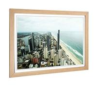 Big Box Art Framed Print of Gold Coast Australia Skyline Design | Wall Art Picture | Home Decor for Kitchen, Living, Dining Room, Bedroom, Hallway, Office, Oak, A2 / 24.5x18 Inch / 62x45cm