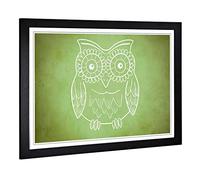 Big Box Art Framed Print of Green Owl Design | Wall Art Picture | Home Decor for Kitchen, Living, Dining Room, Lounge, Bedroom, Hallway, Office, Black, A2 / 24.5x18 Inch / 62x45cm