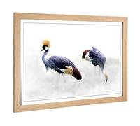 Big Box Art Framed Print of Grey Crowned Cranes Bird Design | Wall Art Picture | Home Decor for Kitchen, Living, Dining Room, Bedroom, Hallway, Office, Oak, A2 / 24.5x18 Inch / 62x45cm