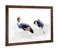 Big Box Art Framed Print of Grey Crowned Cranes Bird Design | Wall Art Picture | Home Decor for Kitchen, Living, Dining Room, Bedroom, Hallway, Office, Walnut, A2 / 24.5x18 Inch / 62x45cm