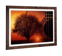 Big Box Art Framed Print of Guitar, Tree & Sunset Design | Wall Art Picture | Home Decor for Kitchen, Living, Dining Room, Lounge, Bedroom, Hallway, Office, Walnut, A2 / 24.5x18 Inch / 62x45cm