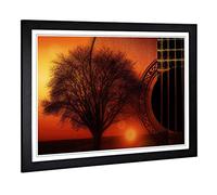 Big Box Art Framed Print of Guitar, Tree & Sunset Design | Wall Art Picture | Home Decor for Kitchen, Living, Dining Room, Lounge, Bedroom, Hallway, Office, Black, A2 / 24.5x18 Inch / 62x45cm