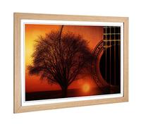 Big Box Art Framed Print of Guitar, Tree & Sunset Design | Wall Art Picture | Home Decor for Kitchen, Living, Dining Room, Lounge, Bedroom, Hallway, Office, Oak, A2 / 24.5x18 Inch / 62x45cm