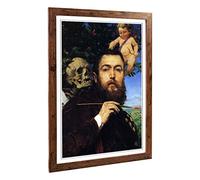 Big Box Art Framed Print of Hans Thoma Self Portrait with Love and Death Design | Wall Art Picture | Home Decor for Kitchen, Living Room, Bedroom, Hallway, Walnut, A2 / 24.5x18 Inch / 62x45cm