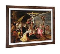 Big Box Art Framed Print of Hans von Aachen The Crucifixion Design | Wall Art Picture | Home Decor for Kitchen, Living Room, Bedroom, Hallway, Walnut, A2 / 24.5x18 Inch / 62x45cm