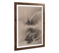 Big Box Art Framed Print of Hashimoto Gaho Snow Landscape Oriental Design | Wall Art Picture | Home Decor for Kitchen, Living Room, Bedroom, Hallway, Walnut, A2 / 24.5x18 Inch / 62x45cm