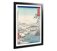 Big Box Art Framed Print of Hiroshige Japanese Oriental Riverbank at Sukiya in Edo Design | Wall Art Picture| Home Decor for Living Room, Bedroom, Office, Black, A2 / 24.5x18 Inch / 62x45cm