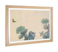 Big Box Art Framed Print of Hishida Shunso Hydrangeas Butterfly Oriental Design | Wall Art Picture | Home Decor for Kitchen, Living Room, Bedroom, Hallway, Oak, A2 / 24.5x18 Inch / 62x45cm