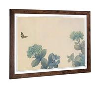 Big Box Art Framed Print of Hishida Shunso Hydrangeas Butterfly Oriental Design | Wall Art Picture | Home Decor for Kitchen, Living Room, Bedroom, Hallway, Walnut, A2 / 24.5x18 Inch / 62x45cm