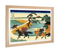 Big Box Art Framed Print of Hokusai Japanese Oriental Village of Sekiya Design | Wall Art Picture | Home Decor for Kitchen, Living Room, Bedroom, Hallway, Oak, A2 / 24.5x18 Inch / 62x45cm