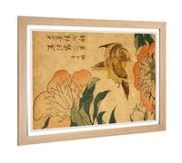 Big Box Art Framed Print of Hokusai Peony and Canary Japanese Oriental Design | Wall Art Picture| Home Decor for Kitchen, Living Room, Bedroom, Hallway, Oak, A2 / 24.5x18 Inch / 62x45cm