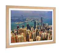 Big Box Art Framed Print of Hong Kong City Skyline China (2) Design | Wall Art Picture | Home Decor for Kitchen, Living Room, Bedroom, Hallway, Oak, A2 / 24.5x18 Inch / 62x45cm