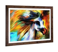 Big Box Art Framed Print of Horse Abstract Colourful Design | Wall Art Picture | Home Decor for Kitchen, Living, Dining Room, Bedroom, Hallway, Office, Walnut, A2 / 24.5x18 Inch / 62x45cm