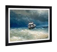 Big Box Art Framed Print of Ivan Aivazovsky Sailing Ship Design | Wall Art Picture | Home Decor for Kitchen, Living, Dining Room, Bedroom, Hallway, Office, Black, A2 / 24.5x18 Inch / 62x45cm