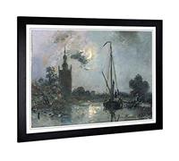 Big Box Art Framed Print of Johan Jongkind Moonshine Design | Wall Art Picture | Home Decor for Kitchen, Living, Dining Room, Bedroom, Hallway, Office, Black, A2 / 24.5x18 Inch / 62x45cm